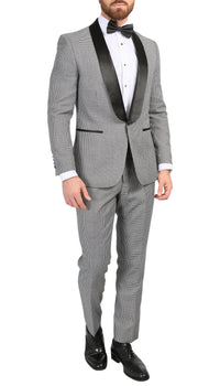Men's Hilton Skinny Slim Fit Houndstooth Shawl Lapel 2pc Tuxedo - FHYINC best men's suits, tuxedos, formal men's wear wholesale