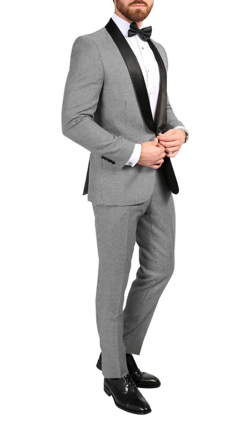 Men's Hilton Skinny Slim Fit Houndstooth Shawl Lapel 2pc Tuxedo - FHYINC best men's suits, tuxedos, formal men's wear wholesale