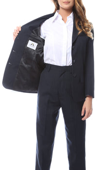 Womens Navy Pinstripe Business Casual Uniform Blazer - FHYINC best men's suits, tuxedos, formal men's wear wholesale