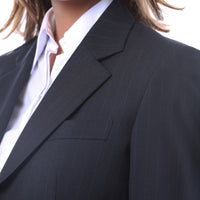 Womens Navy Pinstripe Business Casual Uniform Blazer - FHYINC best men's suits, tuxedos, formal men's wear wholesale
