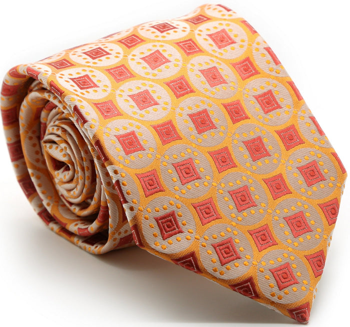 Mens Dads Classic Orange Geometric Pattern Business Casual Necktie & Hanky Set I-4 - FHYINC best men's suits, tuxedos, formal men's wear wholesale