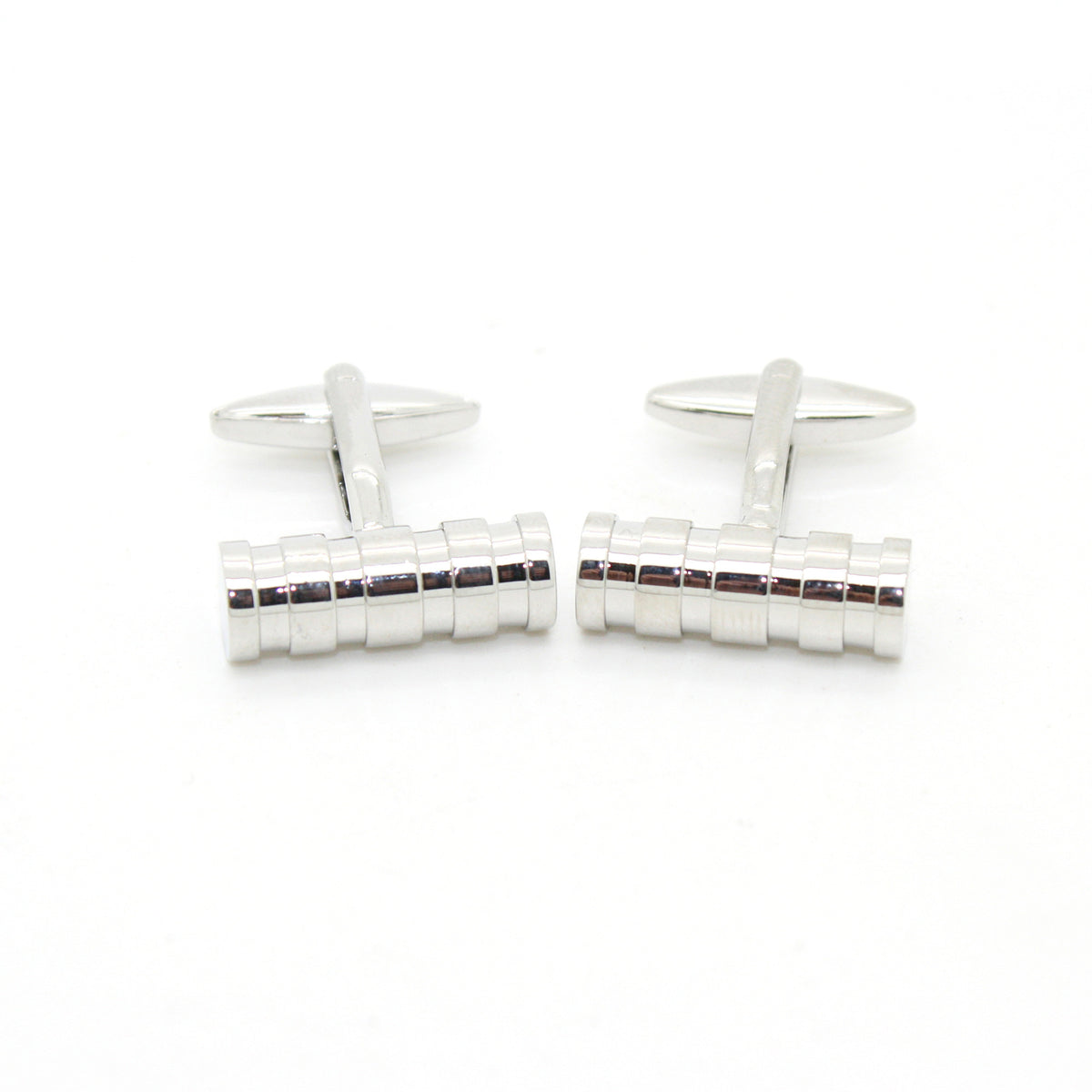 Silvertone Brass Ridgid Cylinder Cuff Links With Jewelry Box - FHYINC