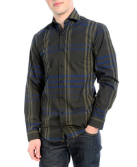 Olive Striped Slim Fit Casual Shirt - Jasper - FHYINC best men's suits, tuxedos, formal men's wear wholesale