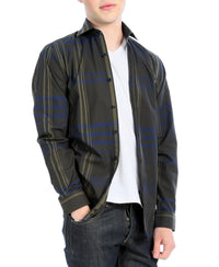 Olive Striped Slim Fit Casual Shirt - Jasper - FHYINC best men's suits, tuxedos, formal men's wear wholesale