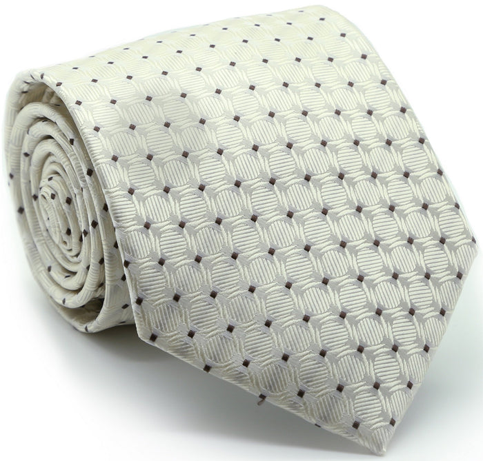 Mens Dads Classic Beige Geometric Pattern Business Casual Necktie & Hanky Set K-3 - FHYINC best men's suits, tuxedos, formal men's wear wholesale