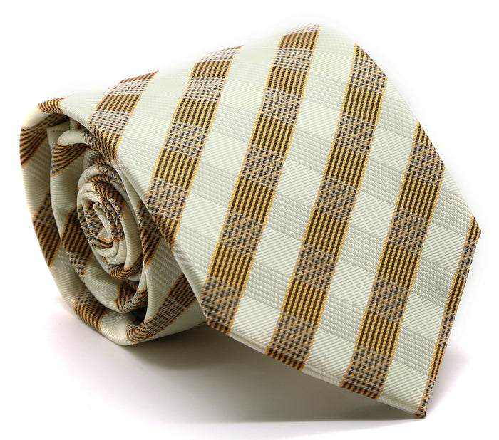 Mens Dads Classic Yellow Stripe Pattern Business Casual Necktie & Hanky Set L-1 - FHYINC best men's suits, tuxedos, formal men's wear wholesale