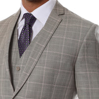 Lazio Taupe Grey 3pc Vested Slim Fit Plaid Suit - FHYINC best men's suits, tuxedos, formal men's wear wholesale