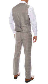 Lazio Taupe Grey 3pc Vested Slim Fit Plaid Suit - FHYINC best men's suits, tuxedos, formal men's wear wholesale