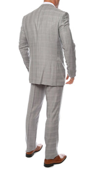 Lazio Light Grey 3pc Vested Slim Fit Plaid Suit - FHYINC best men's suits, tuxedos, formal men's wear wholesale