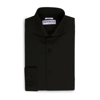 Leo Mens Black Slim Fit Cotton Dress Shirt - FHYINC best men's suits, tuxedos, formal men's wear wholesale