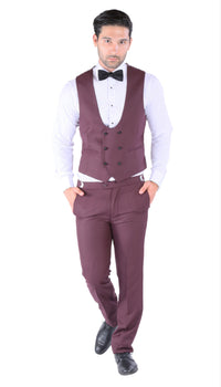 Luna 3pc Slim Fit Bugundy Peak Lapel Tuxedo - FHYINC best men's suits, tuxedos, formal men's wear wholesale