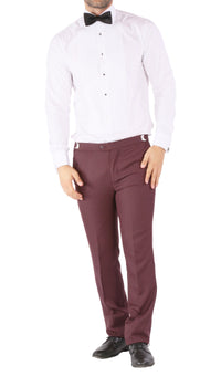 Luna 3pc Slim Fit Bugundy Peak Lapel Tuxedo - FHYINC best men's suits, tuxedos, formal men's wear wholesale