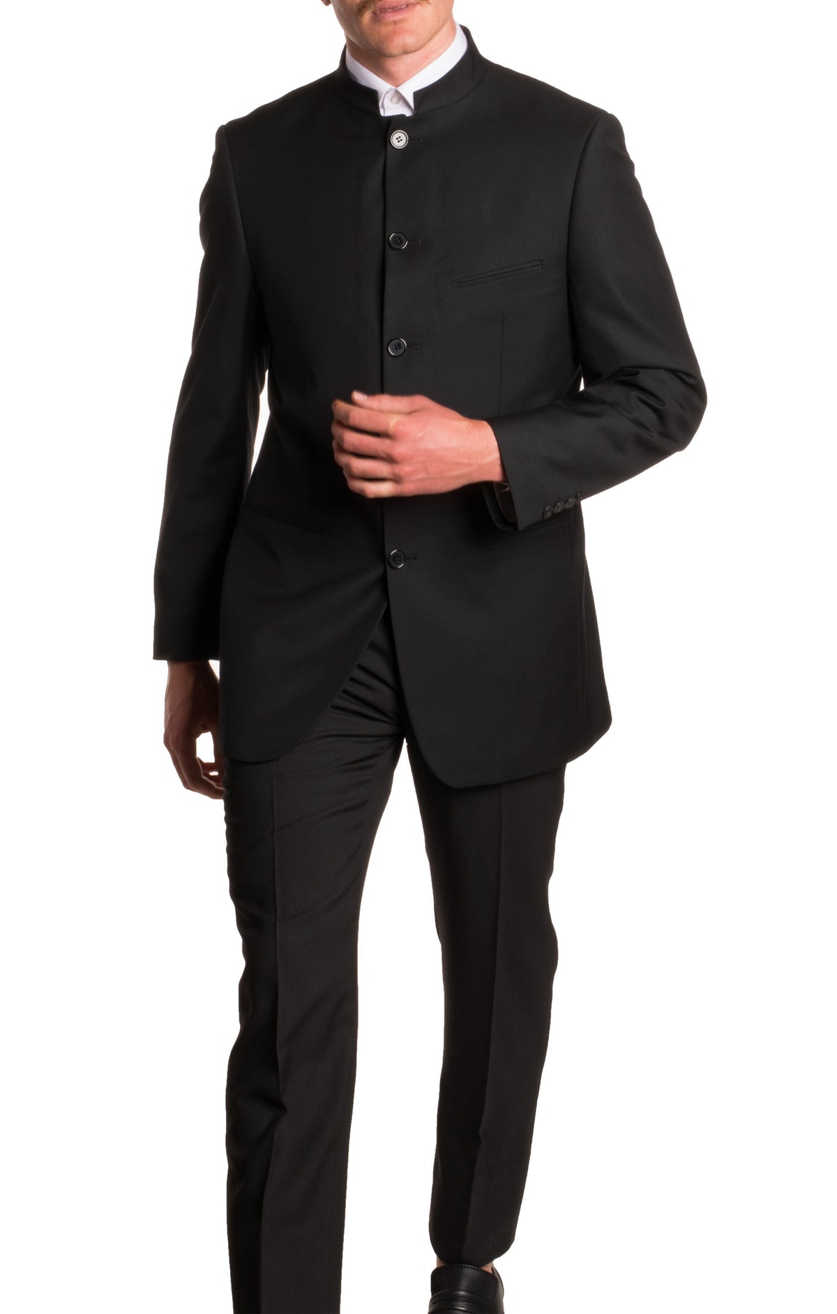 Mandarin Collar Suit - 2 Piece - Black - FHYINC best men's suits, tuxedos, formal men's wear wholesale