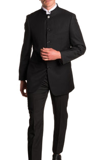 Mandarin Collar Suit - 2 Piece - Black - FHYINC best men's suits, tuxedos, formal men's wear wholesale