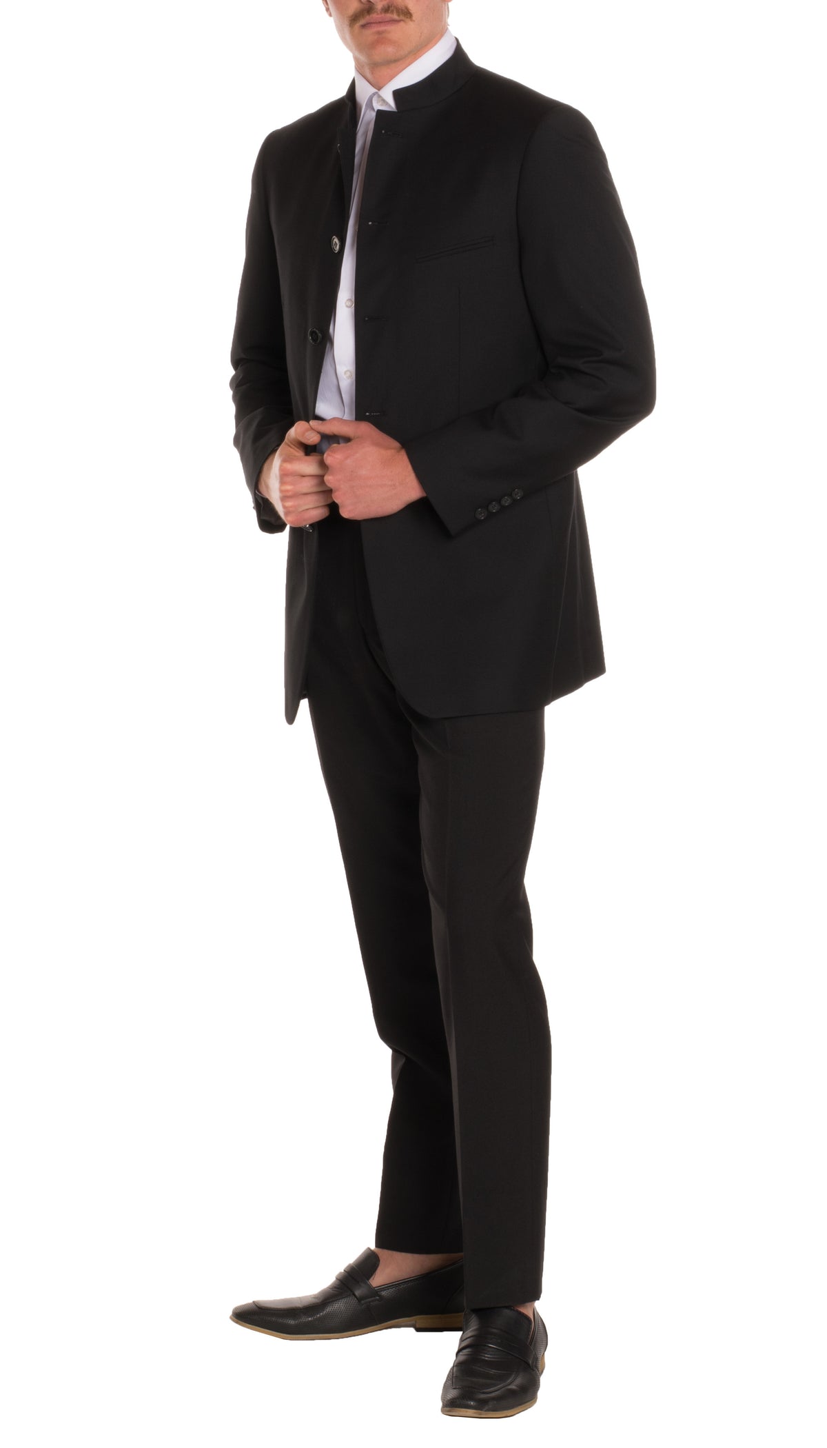 Mandarin Collar Suit - 2 Piece - Black - FHYINC best men's suits, tuxedos, formal men's wear wholesale