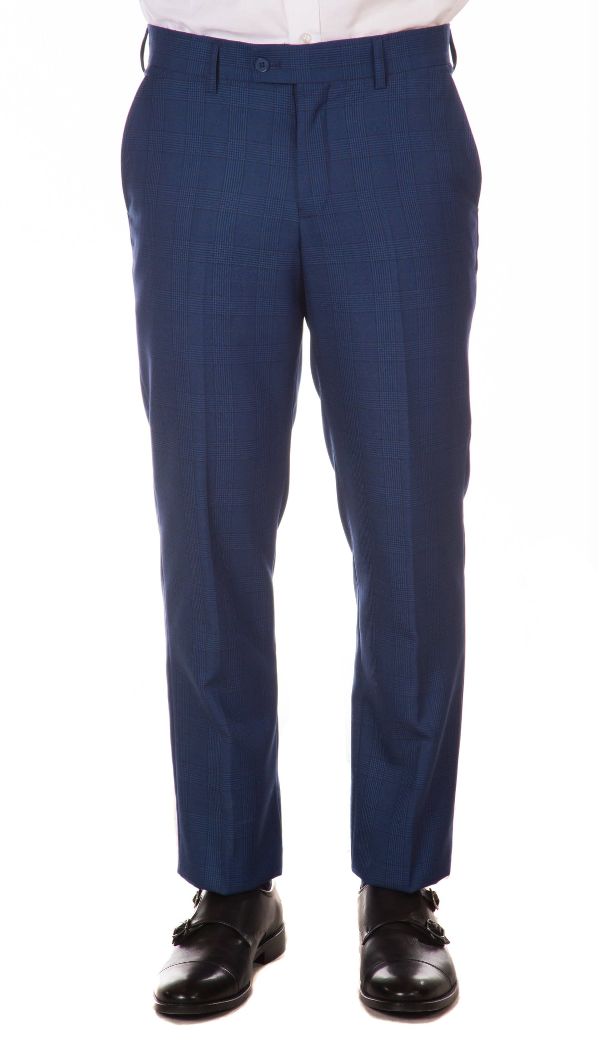 Morgan Slim Fit Blue Plaid 2pc Suit - FHYINC best men's suits, tuxedos, formal men's wear wholesale