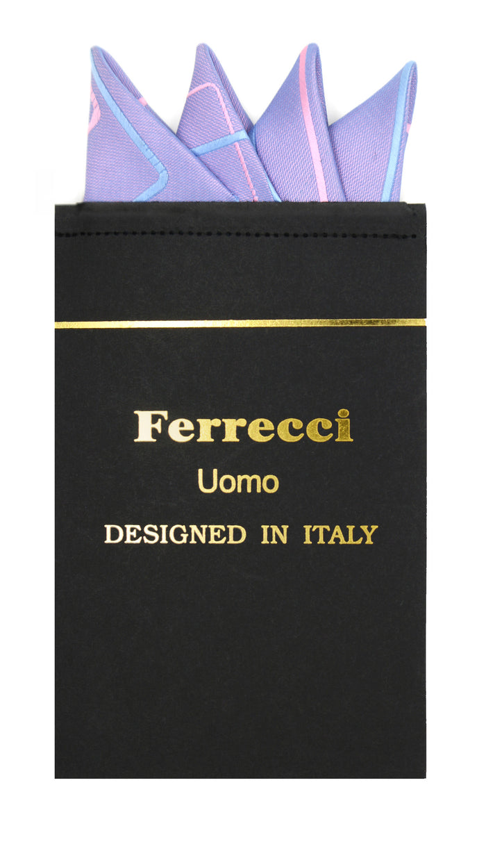 Pre-Folded Microfiber Blue Pink Geometric Handkerchief Pocket Square - FHYINC best men's suits, tuxedos, formal men's wear wholesale