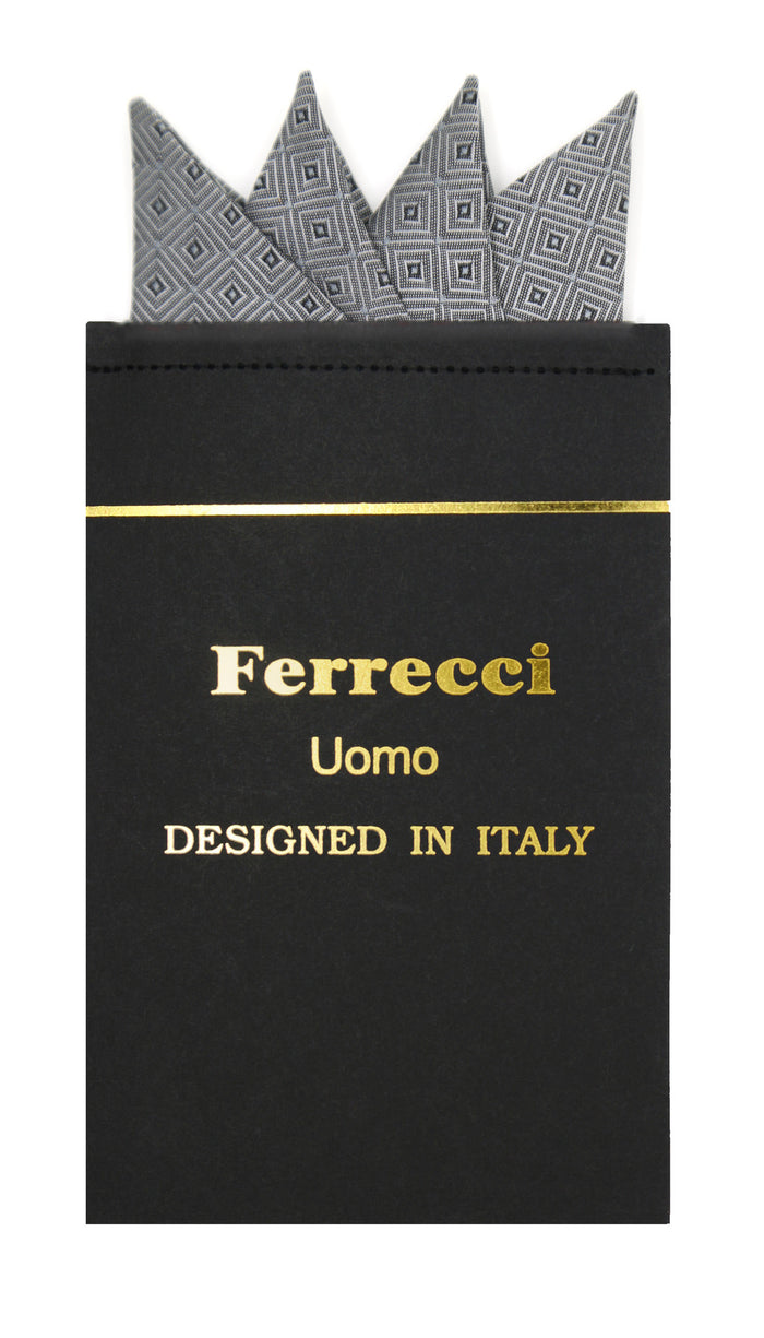 Pre-Folded Microfiber Grey Silver Geometric Handkerchief Pocket Square - FHYINC best men's suits, tuxedos, formal men's wear wholesale