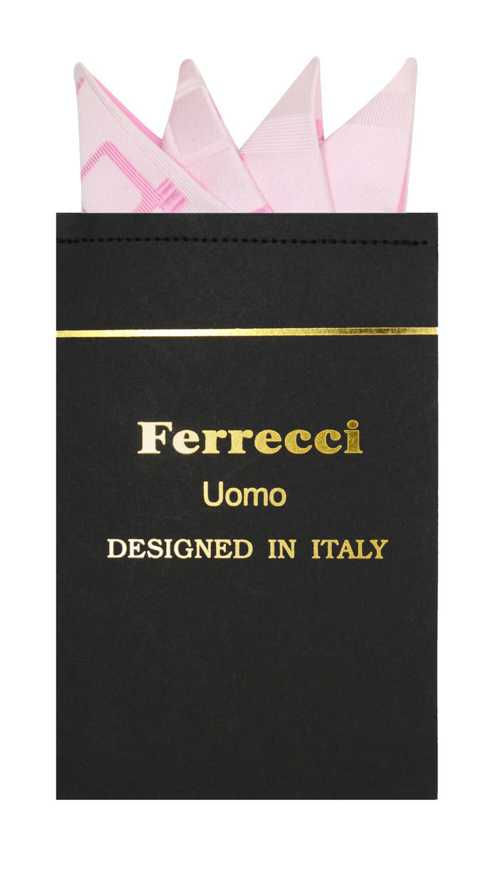 Pre-Folded Microfiber Light Pink Geometric Handkerchief Pocket Square - FHYINC best men's suits, tuxedos, formal men's wear wholesale