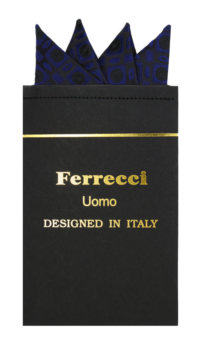 Pre-Folded Microfiber Navy Blue Geometric Handkerchief Pocket Square - FHYINC best men's suits, tuxedos, formal men's wear wholesale