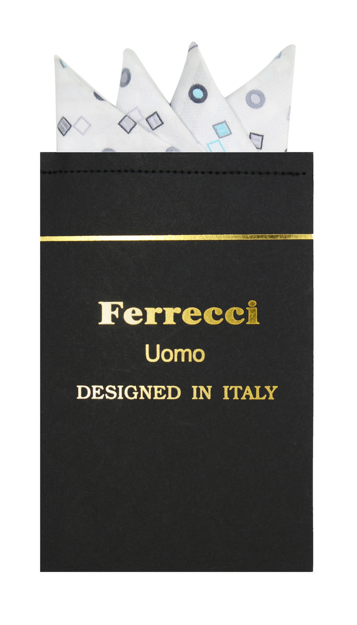 Pre-Folded Microfiber White Geometric Handkerchief Pocket Square - FHYINC best men's suits, tuxedos, formal men's wear wholesale