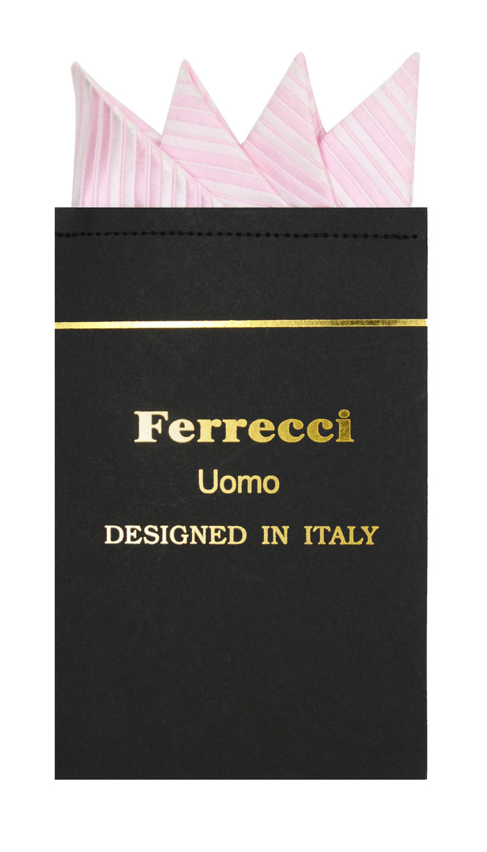 Pre-Folded Microfiber Baby Pink Stripe Handkerchief Pocket Square - FHYINC best men's suits, tuxedos, formal men's wear wholesale