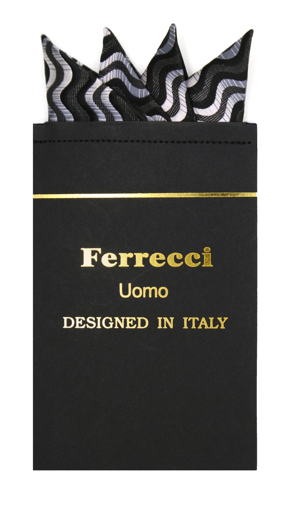 Pre-Folded Microfiber Swirl Black Stripe Handkerchief Pocket Square - FHYINC best men's suits, tuxedos, formal men's wear wholesale