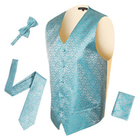 Ferrecci Mens PV50-5 Turquoise Cream Vest Set - FHYINC best men's suits, tuxedos, formal men's wear wholesale
