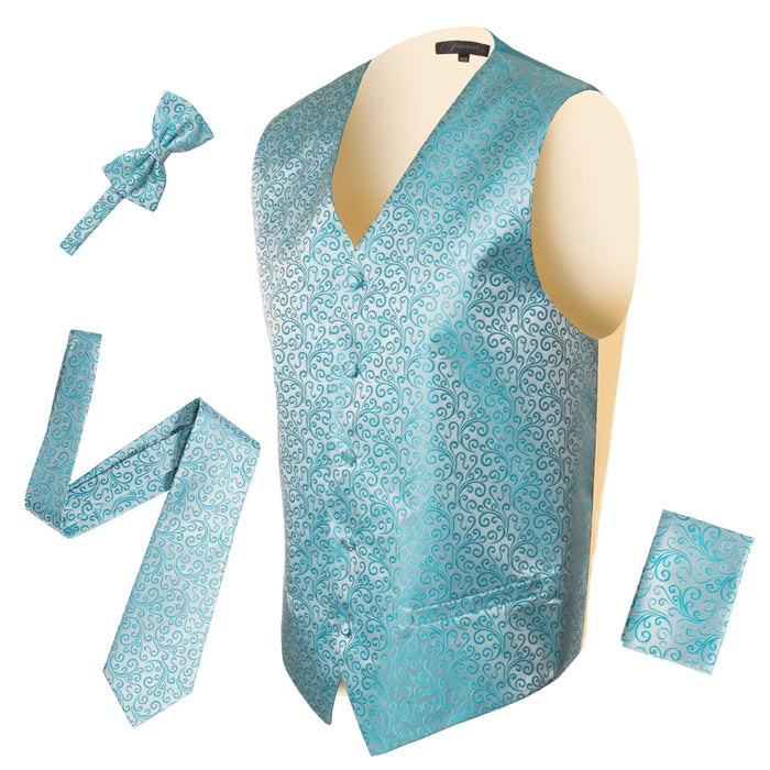 Ferrecci Mens PV50-5 Turquoise Cream Vest Set - FHYINC best men's suits, tuxedos, formal men's wear wholesale