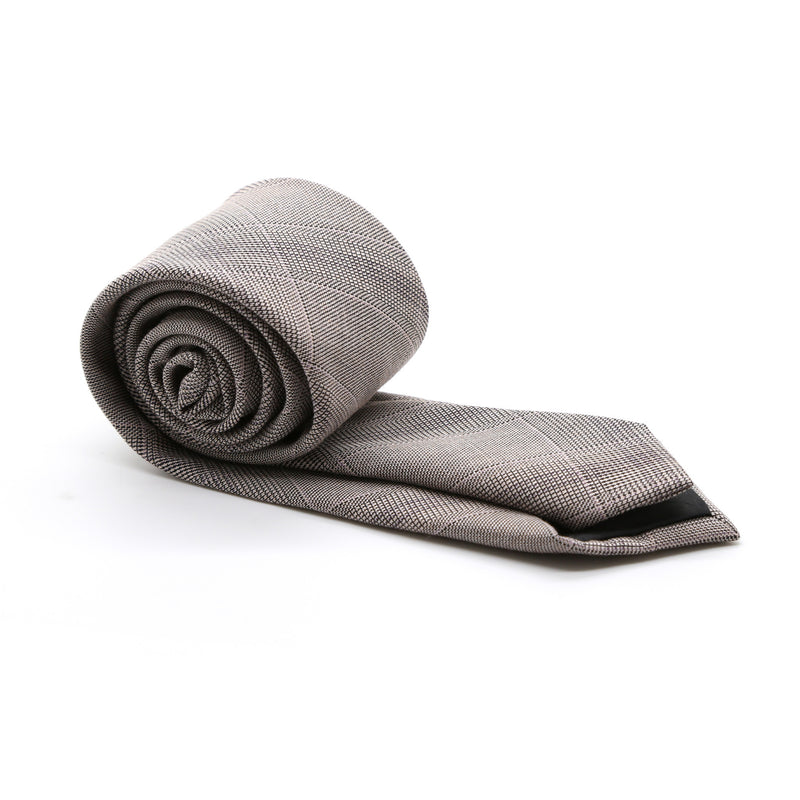 Slim Beige and Charcoal With Hint Of Lavender Plaid Neckties & Handkerchief - FHYINC