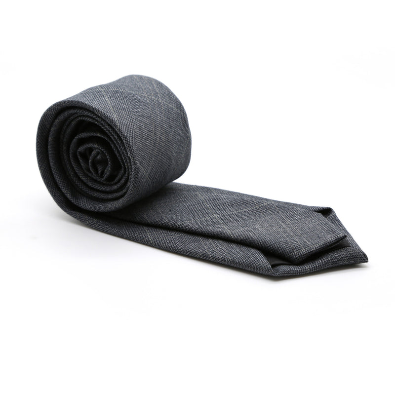 Slim Charcoal and Hint Of Tan Plaid Neckties & Handkerchief - FHYINC