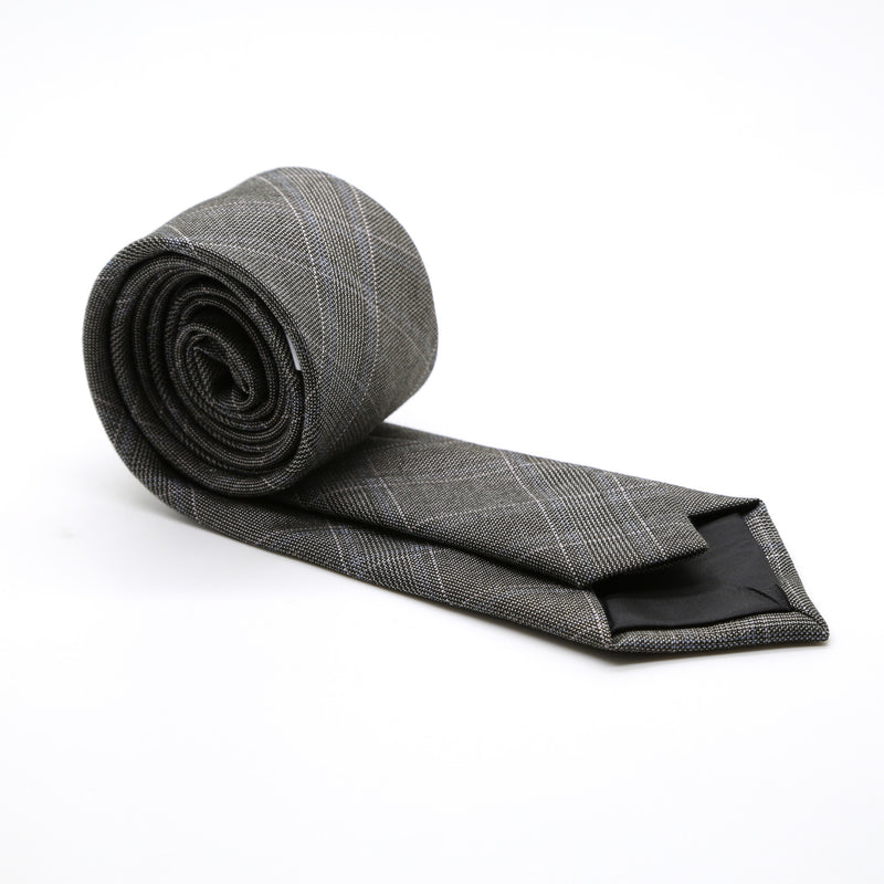 Slim Charcoal and Pink With Hint Of Sky Blue Plaid Neckties & Handkerchief - FHYINC