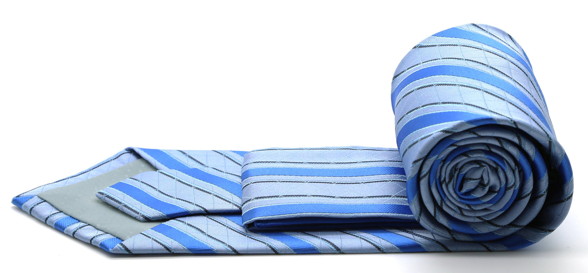 Mens Dads Classic Blue Striped Pattern Business Casual Necktie & Hanky Set Q-7 - FHYINC best men's suits, tuxedos, formal men's wear wholesale