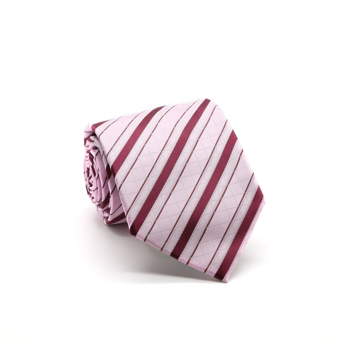 Ferrecci Mens Pink/Fuchsia Striped Pattern Necktie with Handkerchief Set - FHYINC best men's suits, tuxedos, formal men's wear wholesale