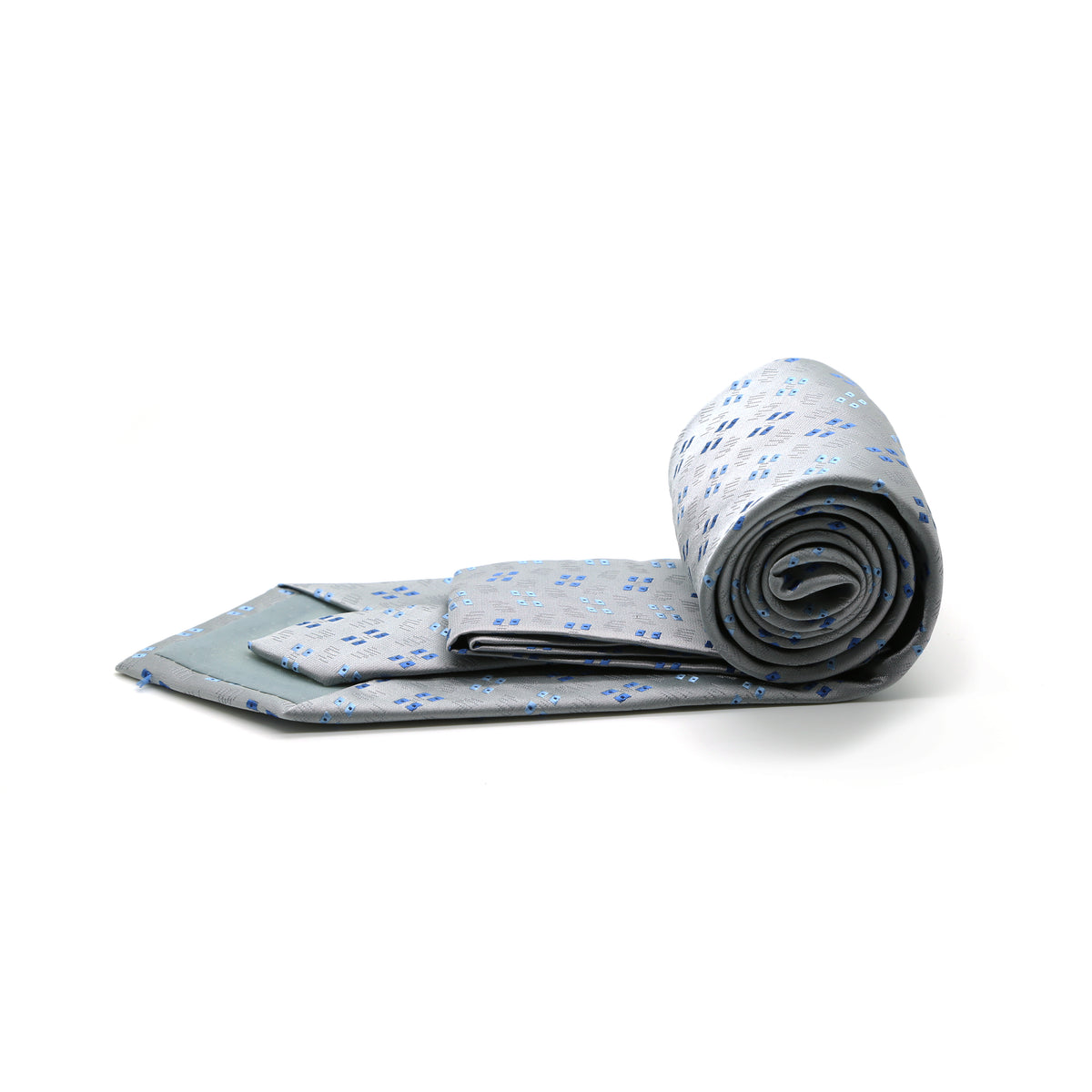 Ferrecci Mens Grey/Blue Geo Pattern Necktie with Handkerchief Set - FHYINC best men's suits, tuxedos, formal men's wear wholesale