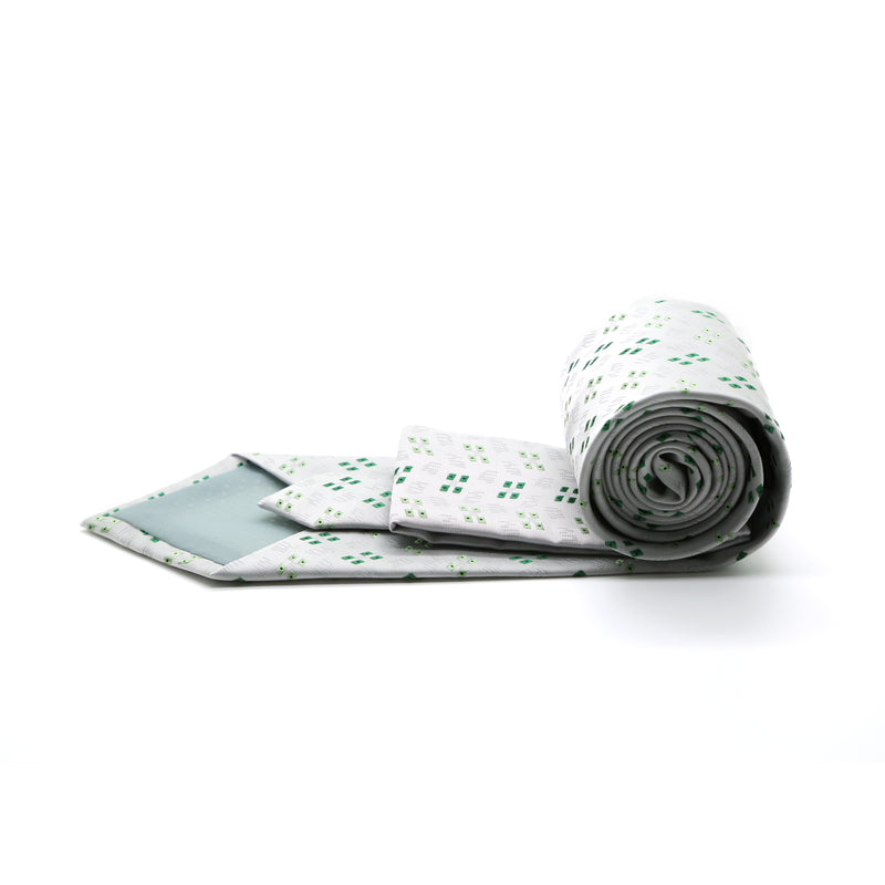 Ferrecci Mens Grey/Green Geo Pattern Necktie with Handkerchief Set - FHYINC best men's suits, tuxedos, formal men's wear wholesale