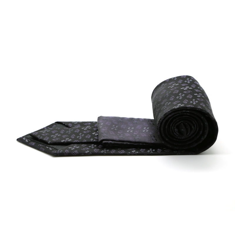 Ferrecci Mens Black/Grey/Lavender Geo Pattern Necktie with Handkerchief Set - FHYINC best men's suits, tuxedos, formal men's wear wholesale