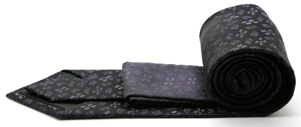 Mens Dads Classic Black Geometric Pattern Business Casual Necktie & Hanky Set QO-8 - FHYINC best men's suits, tuxedos, formal men's wear wholesale