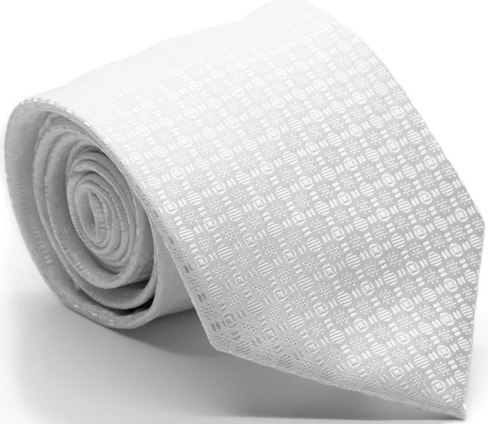 Mens Dads Classic White Geometric Pattern Business Casual Necktie & Hanky Set R-12 - FHYINC best men's suits, tuxedos, formal men's wear wholesale