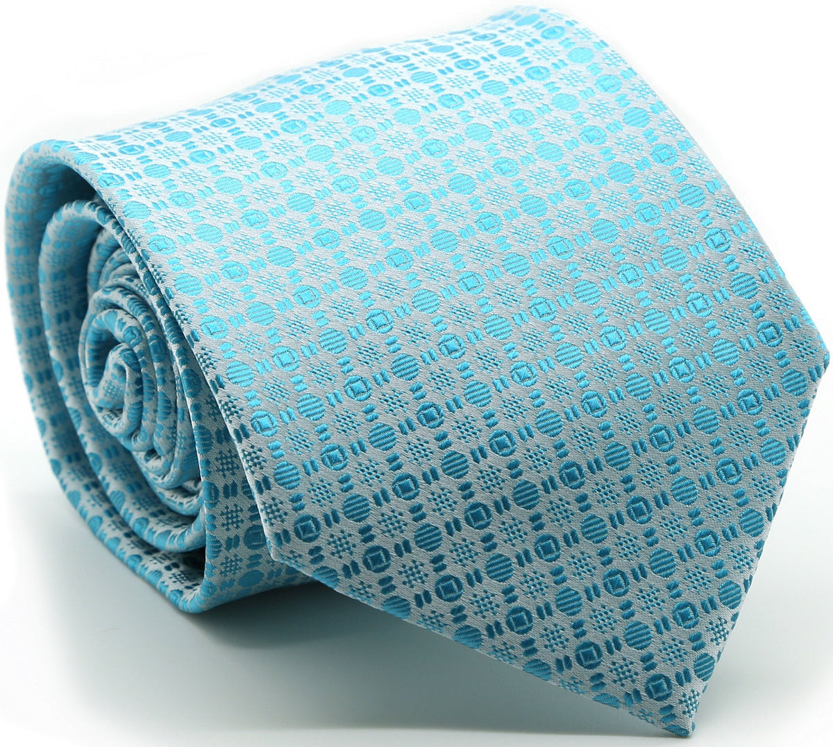 Mens Dads Classic Turquoise Geometric Pattern Business Casual Necktie & Hanky Set R-3 - FHYINC best men's suits, tuxedos, formal men's wear wholesale