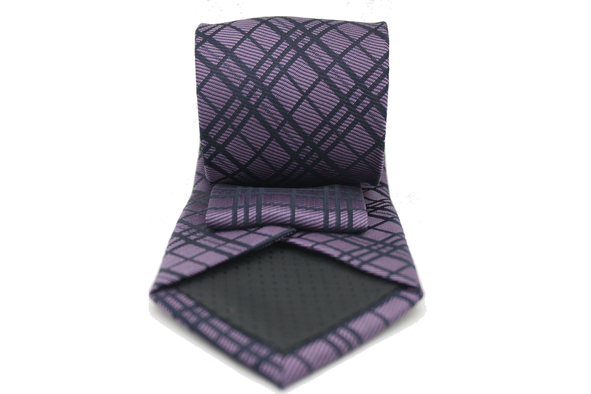 Mens Dads Classic Navy Striped Pattern Business Casual Necktie & Hanky Set RO-7 - FHYINC best men's suits, tuxedos, formal men's wear wholesale