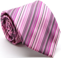 Mens Dads Classic Fuchsia Striped Pattern Business Casual Necktie & Hanky Set S-2 - FHYINC best men's suits, tuxedos, formal men's wear wholesale