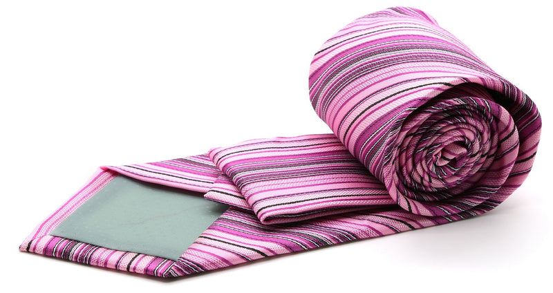 Mens Dads Classic Fuchsia Striped Pattern Business Casual Necktie & Hanky Set S-2 - FHYINC best men's suits, tuxedos, formal men's wear wholesale