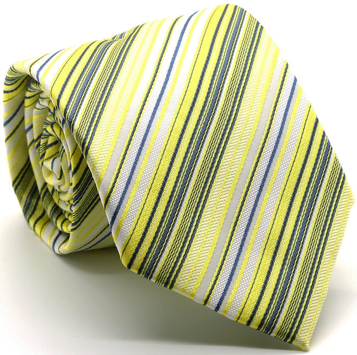Mens Dads Classic Yellow Striped Pattern Business Casual Necktie & Hanky Set S-5 - FHYINC best men's suits, tuxedos, formal men's wear wholesale