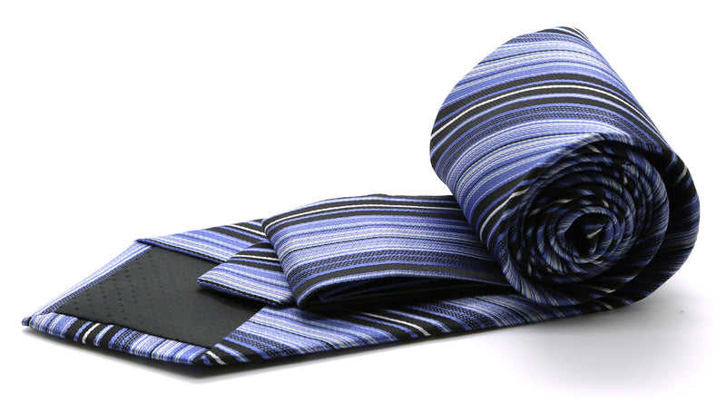 Mens Dads Classic Blue Striped Pattern Business Casual Necktie & Hanky Set S-8 - FHYINC best men's suits, tuxedos, formal men's wear wholesale
