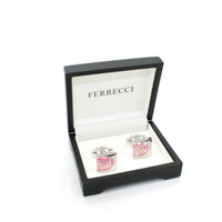 Silvertone U Pink Shell Cuff Links With Jewelry Box - FHYINC