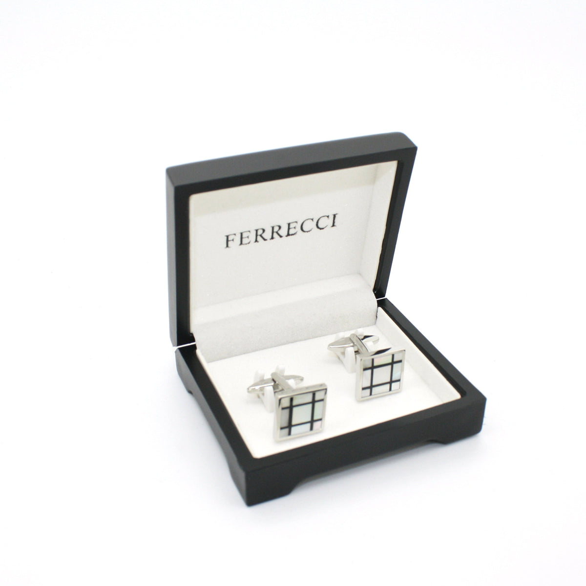 Silvertone White Shell Cuff Links With Jewelry Box - FHYINC