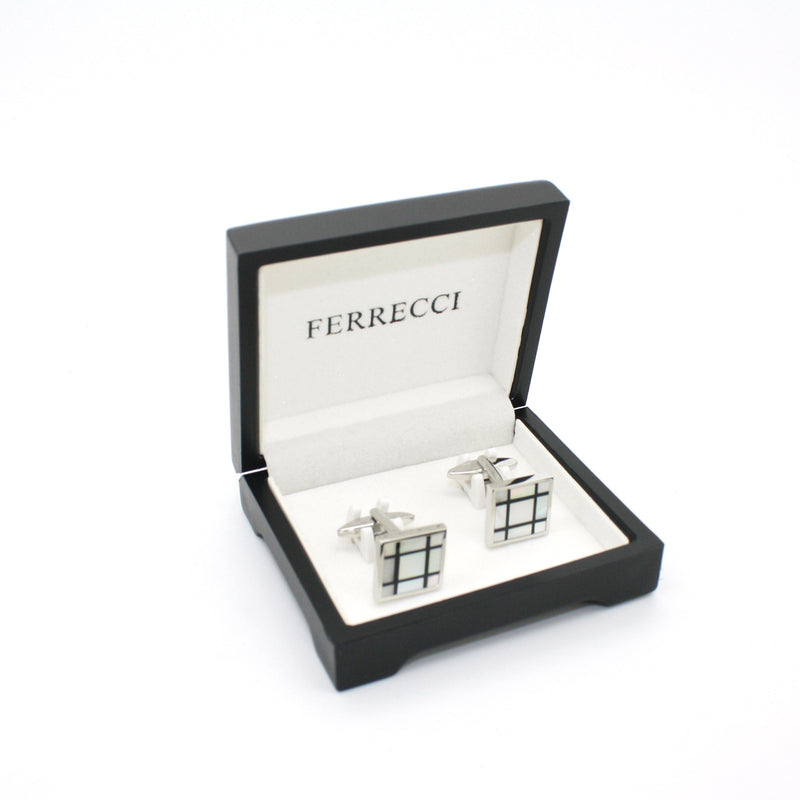 Silvertone White Shell Cuff Links With Jewelry Box - FHYINC