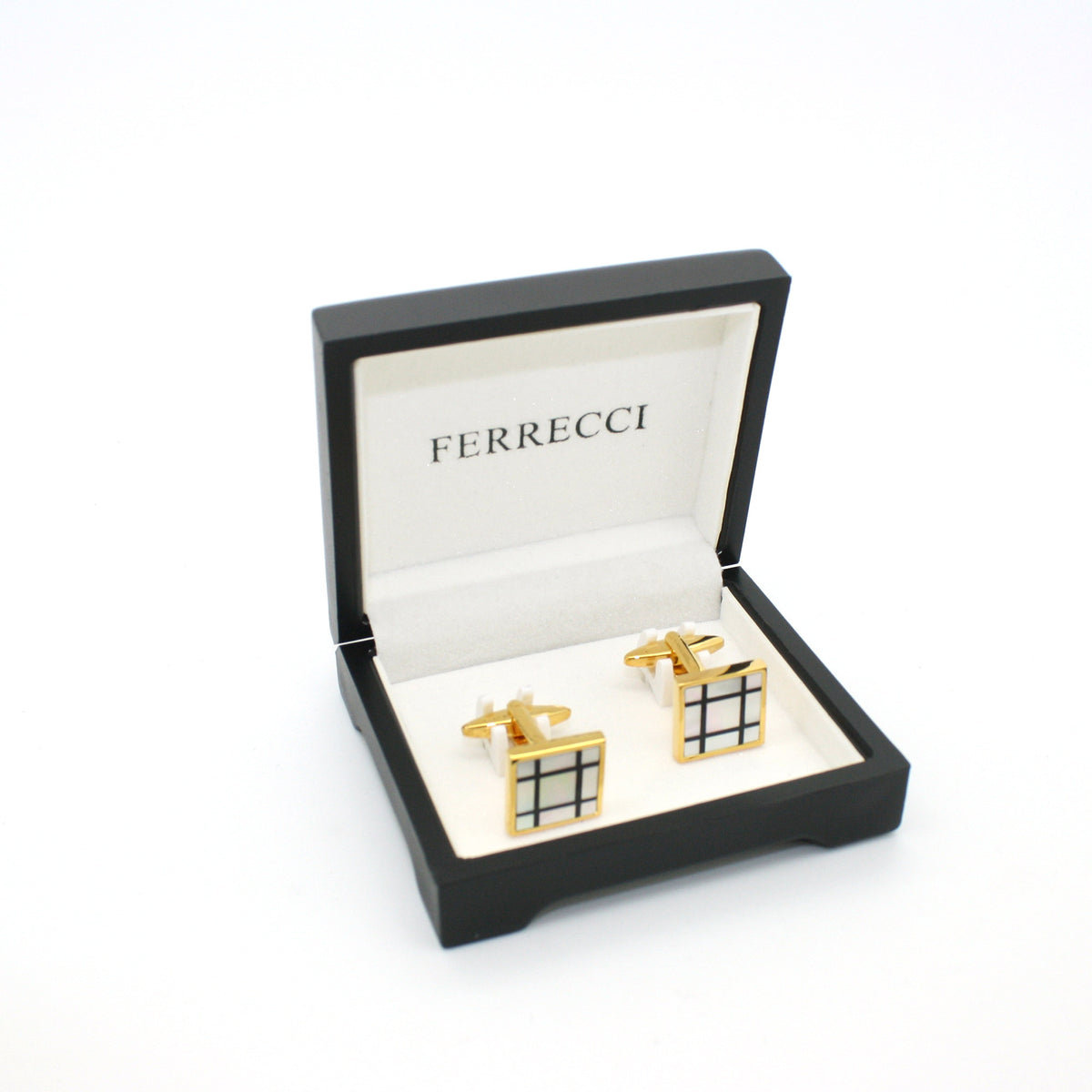Goldtone White Shell Cuff Links With Jewelry Box - FHYINC