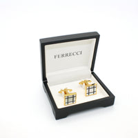 Goldtone White Shell Cuff Links With Jewelry Box - FHYINC